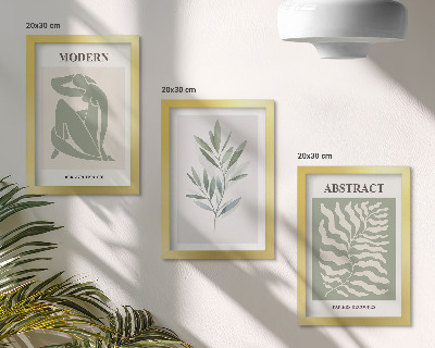 Tríptico enmarcado Diseño de Matisse, acuarela, plantas bohemias