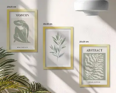 Tríptico enmarcado diseño de Matisse con acuarela de plantas bohemias