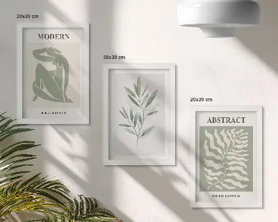Tríptico enmarcado diseño de Matisse con acuarela de plantas bohemias