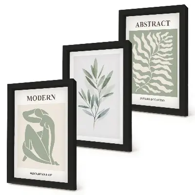 Tríptico enmarcado diseño de Matisse con acuarela de plantas bohemias
