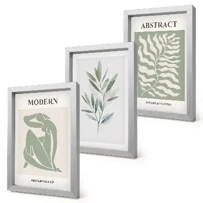 Tríptico enmarcado diseño de Matisse con acuarela de plantas bohemias