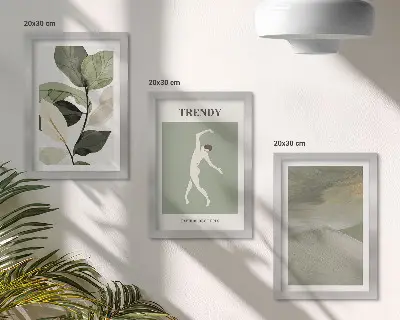 Tríptico enmarcado con diseños vegetales de siluetas y formas abstractas