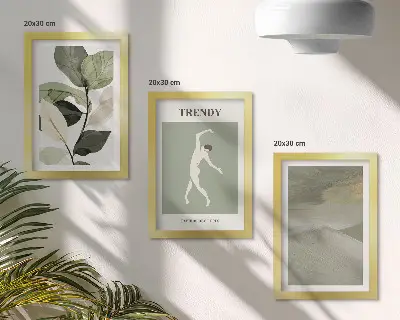 Tríptico enmarcado con diseños vegetales de siluetas y formas abstractas