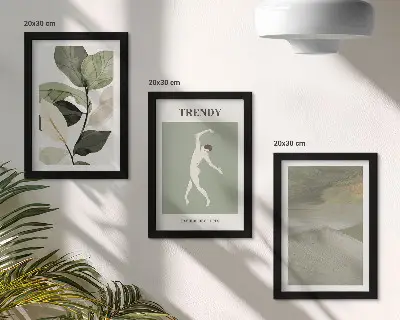 Tríptico enmarcado con diseños vegetales de siluetas y formas abstractas