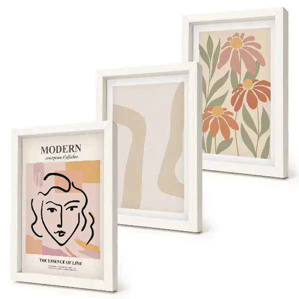 Juego de 3 cuadros decorativos con diseño de mujer en estilo moderno y estampados abstractos