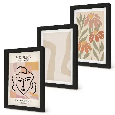 Juego de 3 cuadros decorativos con diseño de mujer en estilo moderno y estampados abstractos