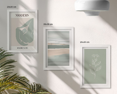Tríptico enmarcado Formas abstractas en tonos pastel con plantas