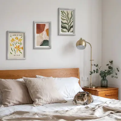 Juego de 3 cuadros decorativos con motivos florales y formas abstractas de hojas