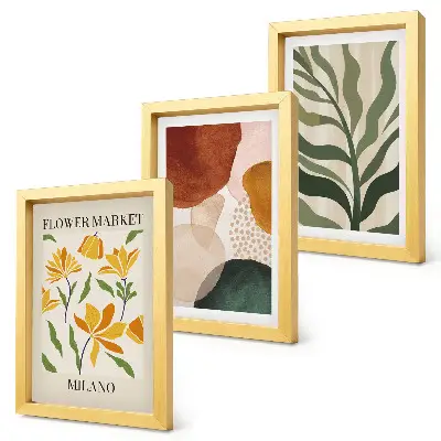 Juego de 3 cuadros decorativos con motivos florales y formas abstractas de hojas