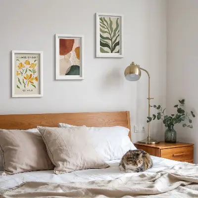 Juego de 3 cuadros decorativos con motivos florales y formas abstractas de hojas