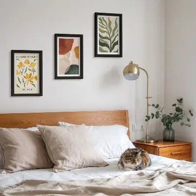 Juego de 3 cuadros decorativos con motivos florales y formas abstractas de hojas