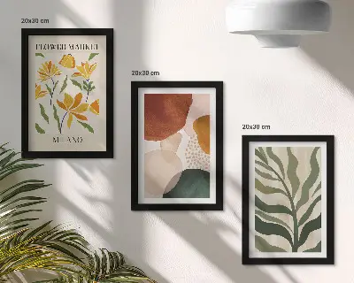 Juego de 3 cuadros decorativos con motivos florales y formas abstractas de hojas