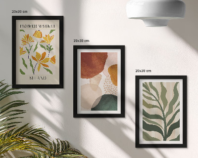 Juego de 3 cuadros decorativos Motivos florales con formas abstractas y hojas