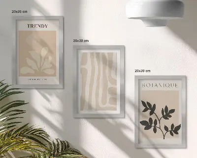 Tríptico enmarcado con elegantes estampados de plantas en tonos beige y negro
