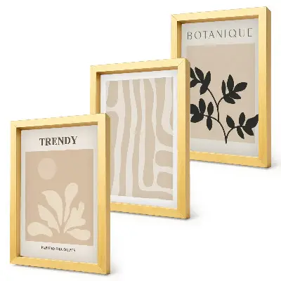 Tríptico enmarcado con elegantes estampados de plantas en tonos beige y negro