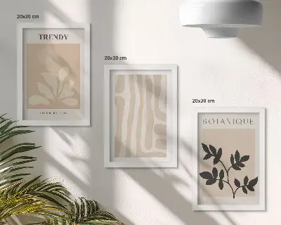Tríptico enmarcado con elegantes estampados de plantas en tonos beige y negro