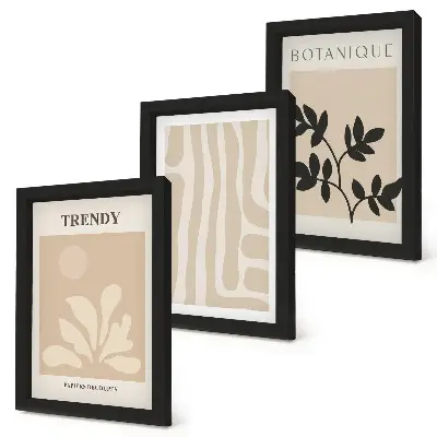 Tríptico enmarcado con elegantes estampados de plantas en tonos beige y negro