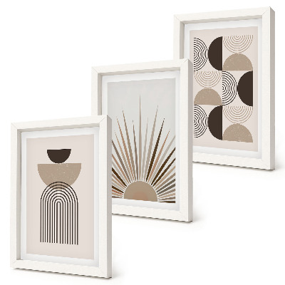 Juego de 3 cuadros decorativos Formas abstractas en tonos beige y marrón.