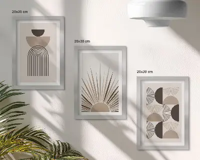 Juego de 3 cuadros decorativos con diseño de formas abstractas en tonos beige y marrón