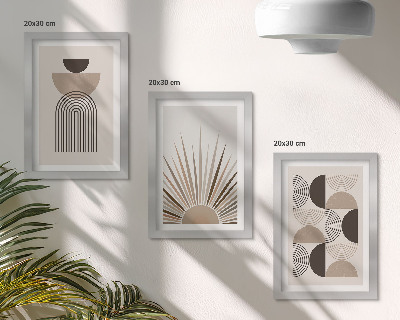 Juego de 3 cuadros decorativos Formas abstractas en tonos beige y marrón.