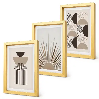 Juego de 3 cuadros decorativos con diseño de formas abstractas en tonos beige y marrón