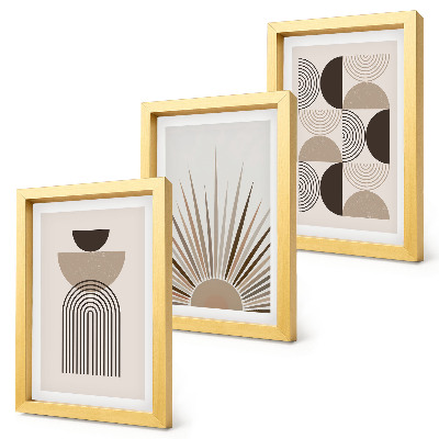 Juego de 3 cuadros decorativos Formas abstractas en tonos beige y marrón.