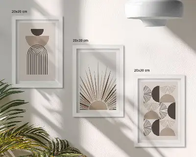 Juego de 3 cuadros decorativos con diseño de formas abstractas en tonos beige y marrón