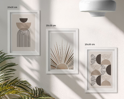 Juego de 3 cuadros decorativos Formas abstractas en tonos beige y marrón.