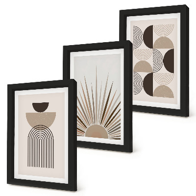 Juego de 3 cuadros decorativos Formas abstractas en tonos beige y marrón.