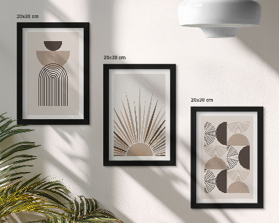 Juego de 3 cuadros decorativos Formas abstractas en tonos beige y marrón.