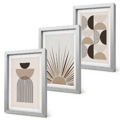 Juego de 3 cuadros decorativos Formas abstractas en tonos beige y marrón.