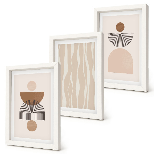 Tríptico enmarcado Formas abstractas en tonos marrones y beige.