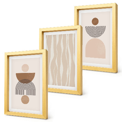 Tríptico enmarcado Formas abstractas en tonos marrones y beige.