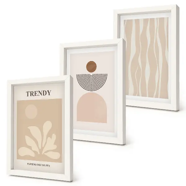 Juego de 3 cuadros decorativos composiciones abstractas elegantes en tonos beige