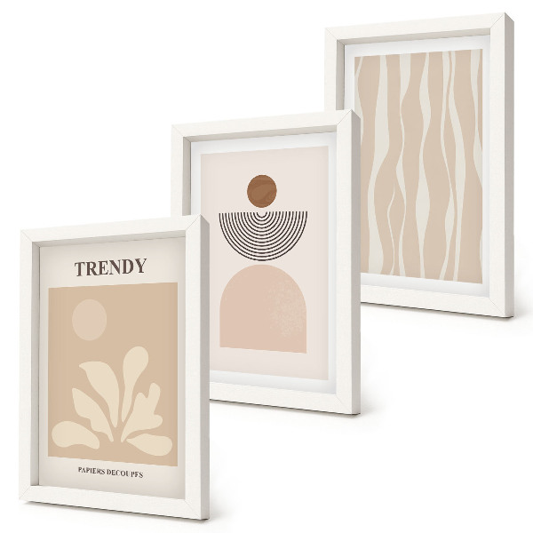 Juego de 3 cuadros decorativos Elegantes composiciones abstractas en tonos beige.