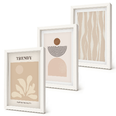 Juego de 3 cuadros decorativos Elegantes composiciones abstractas en tonos beige.