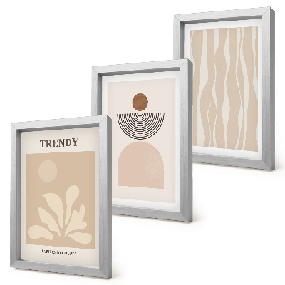 Juego de 3 cuadros decorativos Elegantes composiciones abstractas en tonos beige.