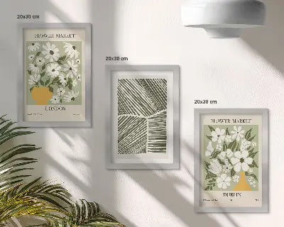 Tríptico enmarcado diseños florales con líneas abstractas de Londres y Dublín