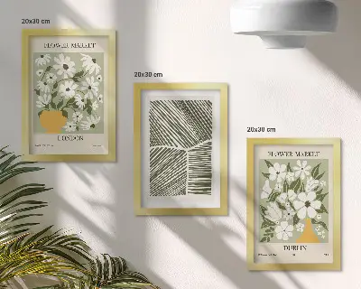 Tríptico enmarcado diseños florales con líneas abstractas de Londres y Dublín