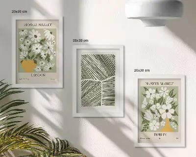 Tríptico enmarcado diseños florales con líneas abstractas de Londres y Dublín