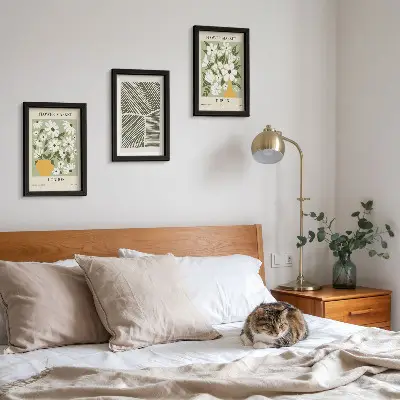 Tríptico enmarcado diseños florales con líneas abstractas de Londres y Dublín