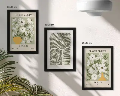 Tríptico enmarcado diseños florales con líneas abstractas de Londres y Dublín