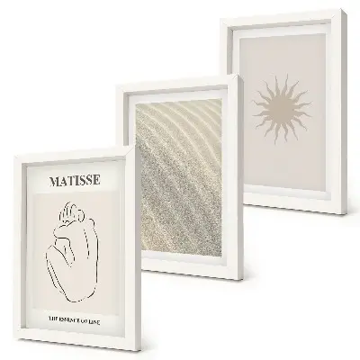 Juego de 3 cuadros decorativos con diseño de líneas minimalistas de arena, olas y sol