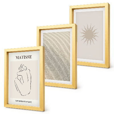Juego de 3 cuadros decorativos Líneas minimalistas, arena, olas y sol.