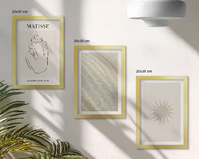 Juego de 3 cuadros decorativos con diseño de líneas minimalistas de arena, olas y sol