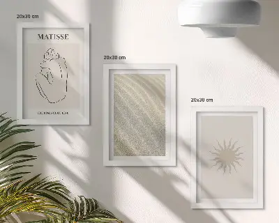 Juego de 3 cuadros decorativos con diseño de líneas minimalistas de arena, olas y sol