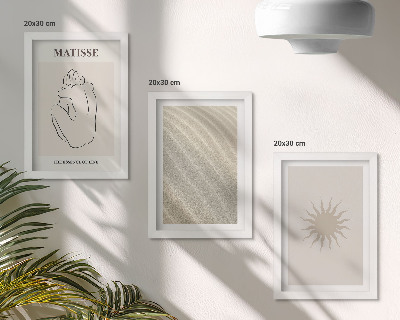 Juego de 3 cuadros decorativos Líneas minimalistas, arena, olas y sol.