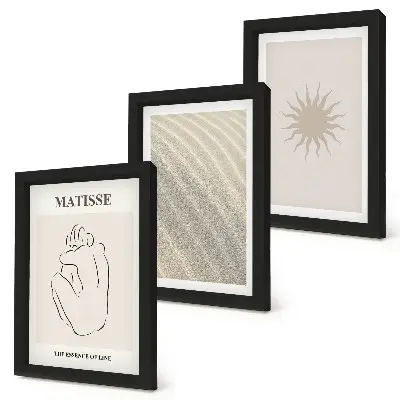Juego de 3 cuadros decorativos con diseño de líneas minimalistas de arena, olas y sol