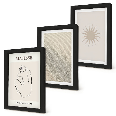 Juego de 3 cuadros decorativos Líneas minimalistas, arena, olas y sol.