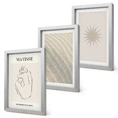 Juego de 3 cuadros decorativos con diseño de líneas minimalistas de arena, olas y sol